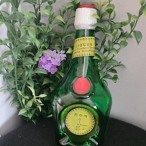 Vintage Dom Benedictine B&B Liqueur Ashtray GREEN Glass, Bottle Shaped Cigarette Smoker Gift, Collectible Pop Art, Sleek Advertising Barware