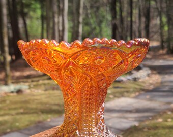 Antiquité impériale octogonale souci carnaval verre Hobstar piédestal bol OU vase scintillant cuivré et rose magnifique, galbe art en verre
