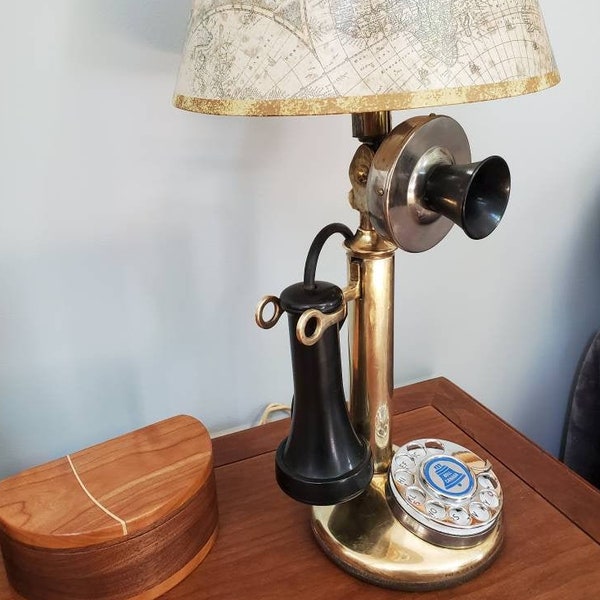 Antique 1918 Candlestick Telephone Lamp, Authentic Solid Brass Northern Telecom Rotary Dial Candlestick Phone ~ Lift Earpiece TURNS ON Light