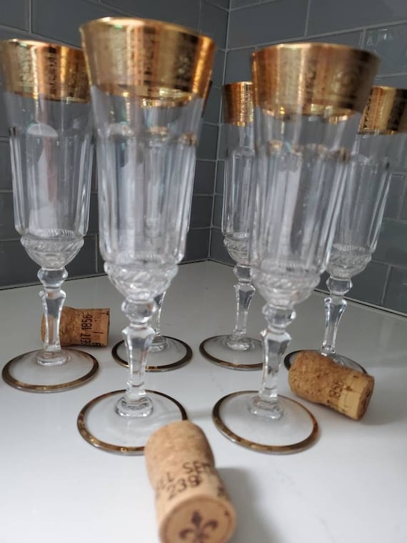 Vintage Gold Rim Crystal Glassesset of 6etched and Gilded Etsy
