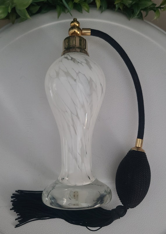 Vintage White Marbled Glass Atomizer, Works Beaut… - image 3