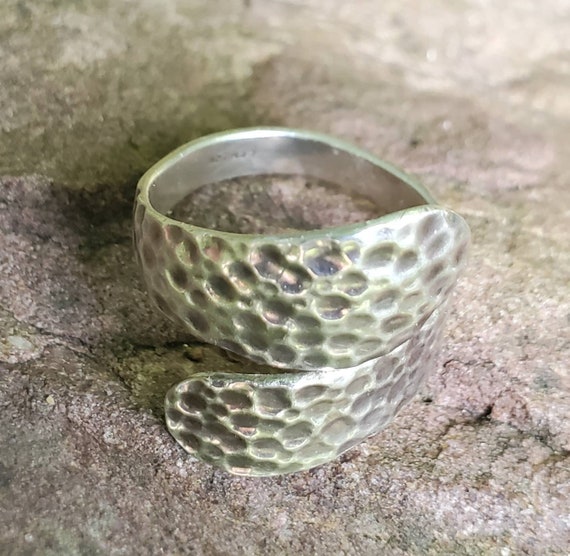 Sterling Silver Hammered Split Band  Ring, Wrap A… - image 5