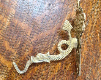 Gancio vintage in ottone, gancio per corridoio con figura di serpente marino o drago, decorazione da parete, gancio da parete in stile Art Nouveau, gancio per cappelli, gancio per asciugamani e piante.