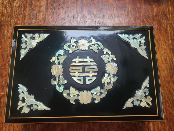 Vintage Mother of Pearl Inlay Jewelry Box, Chinese Bl… - Gem
