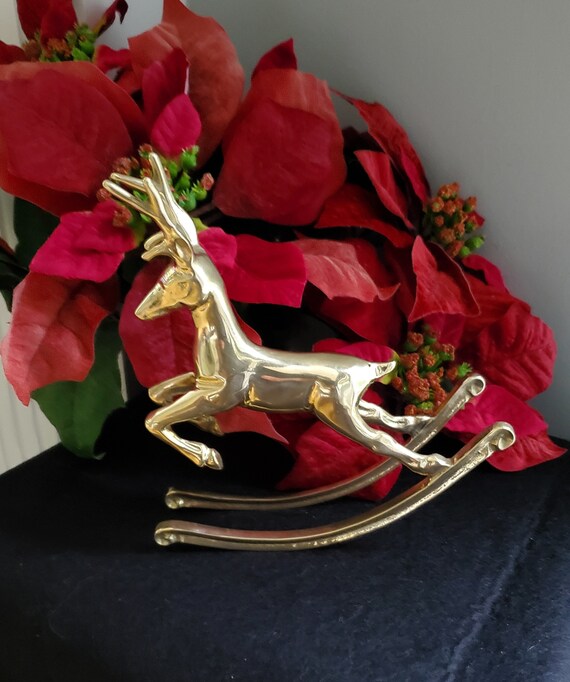 Vintage Rockin' Brass Christmas Reindeer Buck Figurine Etsy
