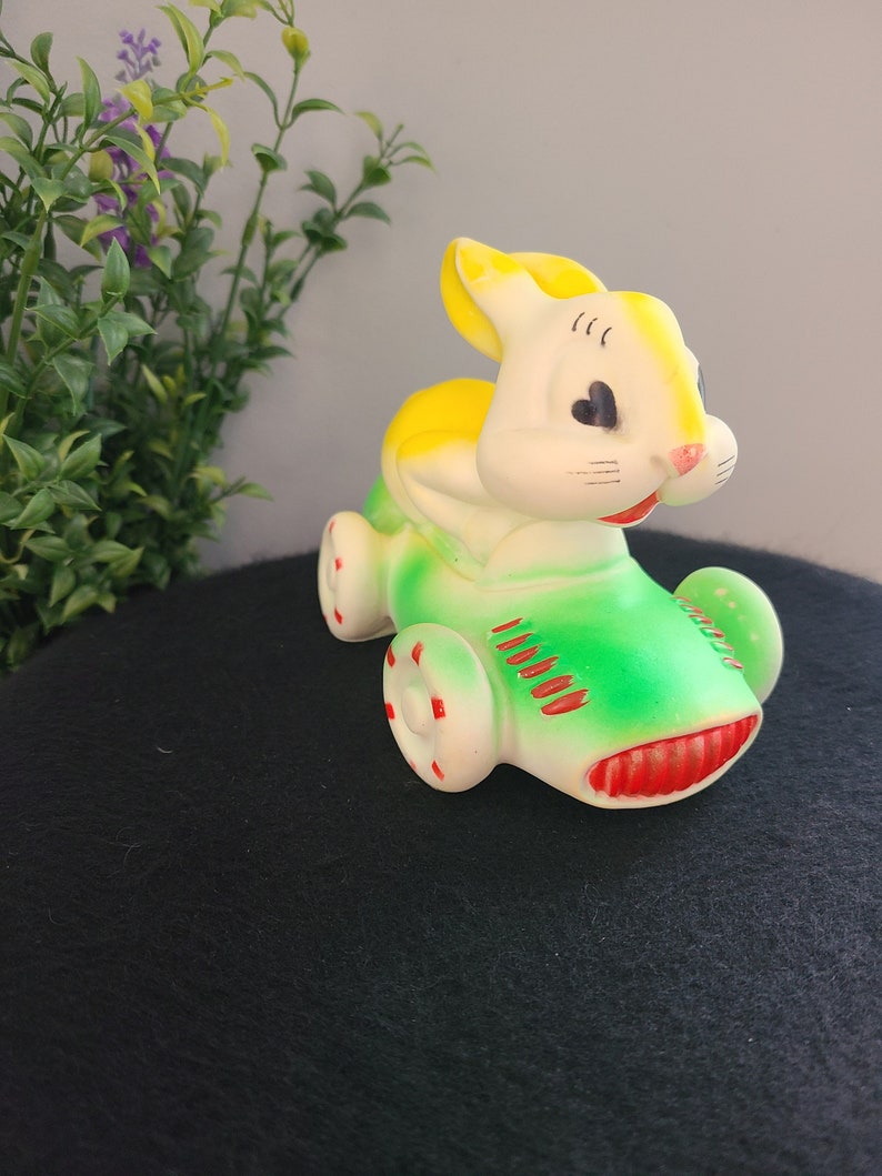 Bunny Rabbit Racer Vintage Racing Bunny Rabbit in Sports Car W/working Squeaker, 1950's ...