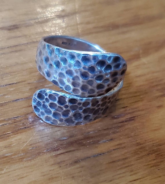 Sterling Silver Hammered Split Band  Ring, Wrap A… - image 4