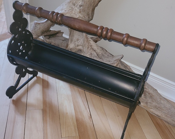 Vintage Newspaper Log Roller Heavy Cast Iron, Wood Handle, Recycle