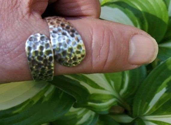 Sterling Silver Hammered Split Band  Ring, Wrap A… - image 3