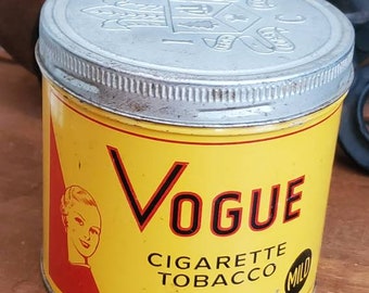 Vintage 1950's Vogue Cigarette Tobacco Tin Vibrant Colors, Round Tobacco Tin Litho Design with Lid, Fresh Girl Graphics