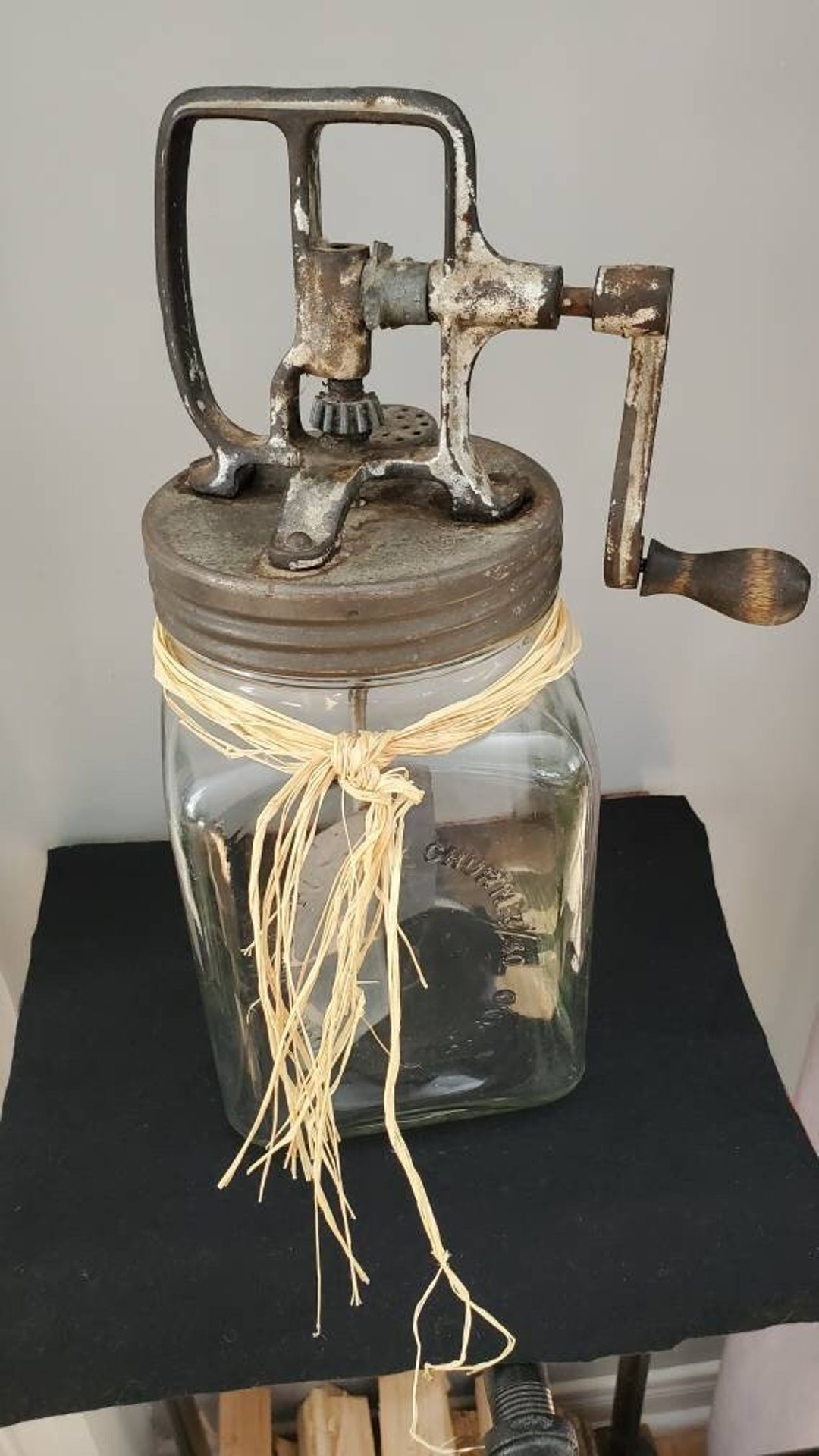 Antique 'BLOW' Butter Churn Jar 3 Quart Clear Glass Etsy