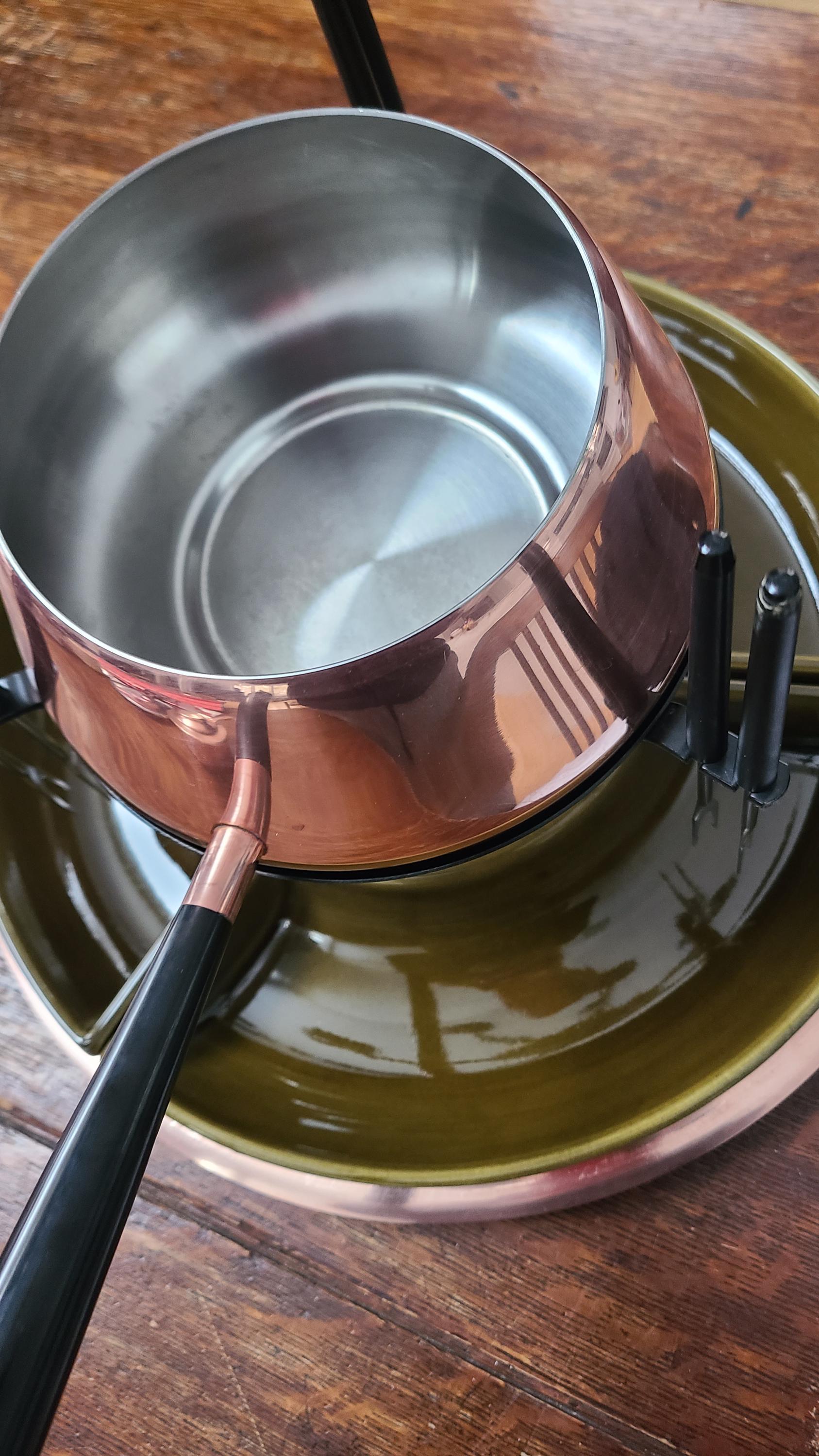 未使用・希少　スイス製 スプリング社 純銅 フォンデュセット 付属品完備 銅製フォンデュセット Culinox Spring Switzerland、スタンド