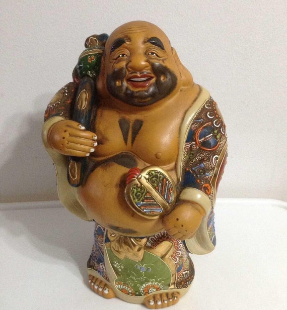 九谷焼 布袋尊 金彩 色絵 布袋像 特大約45cm 美品陶器製 骨董品 七福神