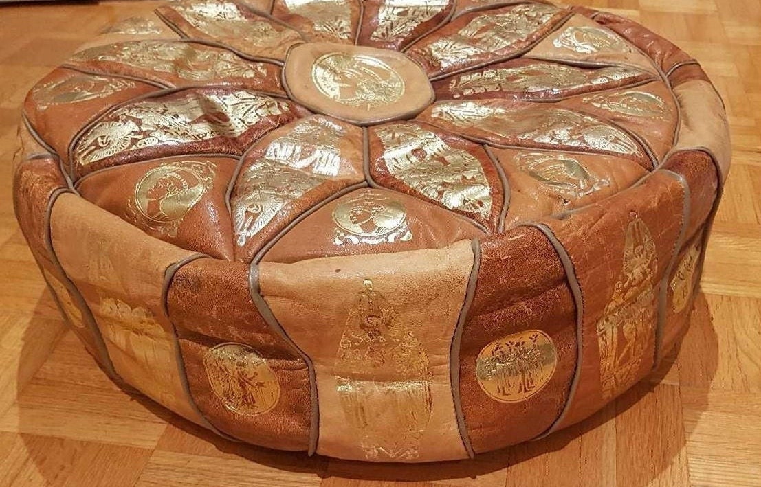 Egyptian leather sale pouffes