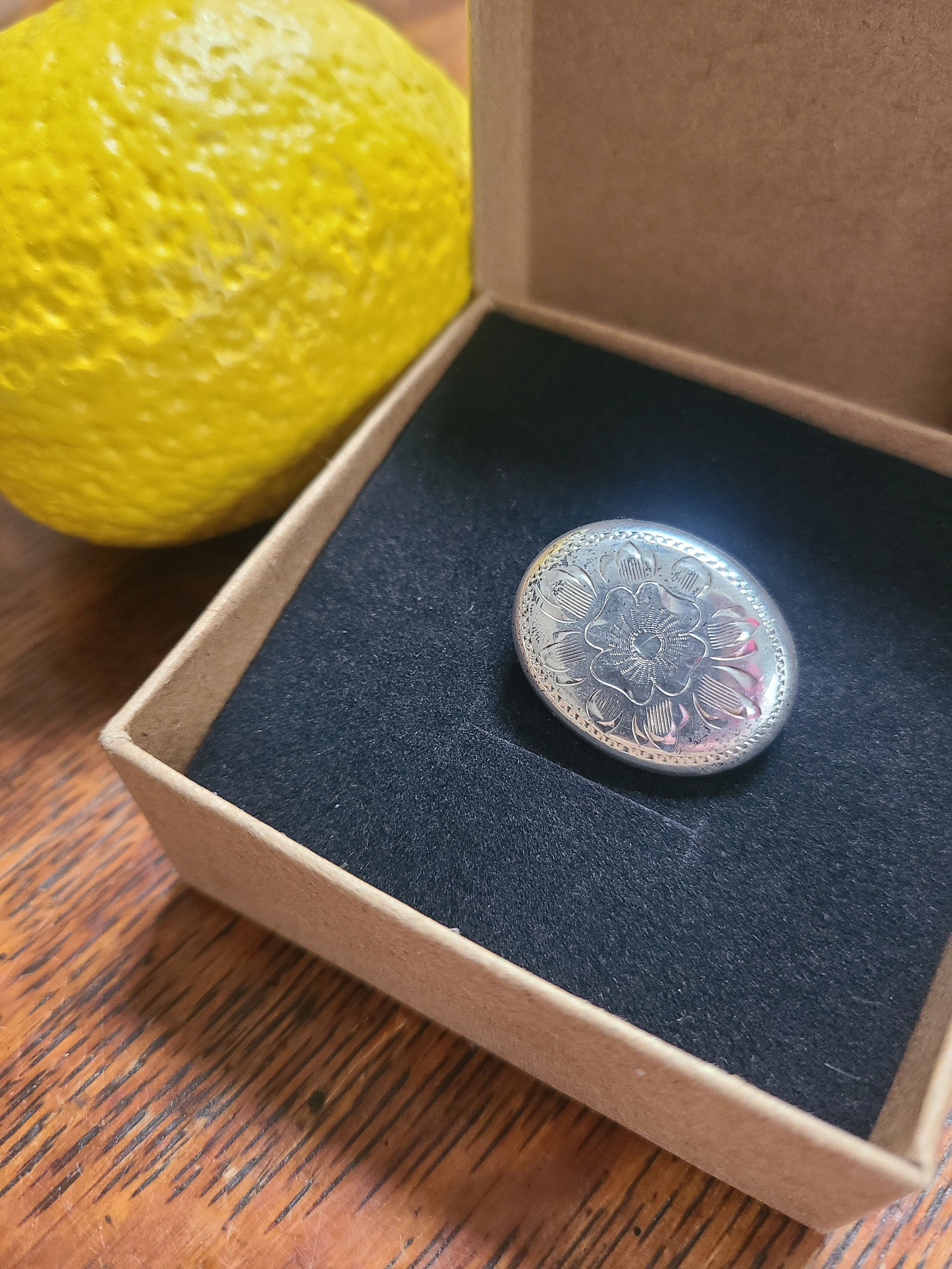 Vintage Birks Sterling Silver Poppy Flower Engraved Classic Brooch Pin, 1950's Oval Shaped, Unique Elegant and Sparkling With Gift Box!