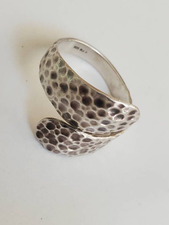 Sterling Silver Hammered Split Band  Ring, Wrap A… - image 1