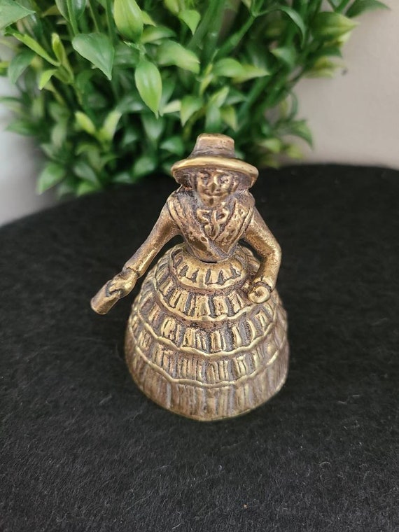 Vintage Solid Brass Lady Bell, Hand Bell, Southern Belle Solid Brass,  Miniature Bell, Attention OR Dinner Bell, DUTCH Girl, Original Clacker 