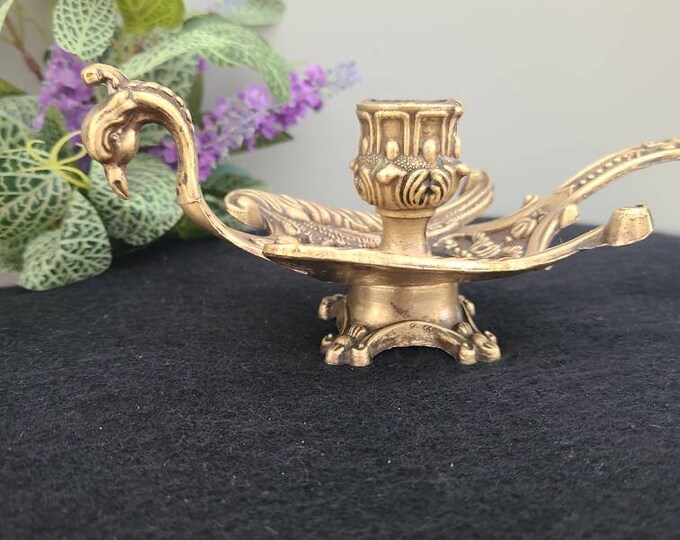 Brass Peacock Candle Holder, Vintage Chamberstick Holder, Mythical BIRD