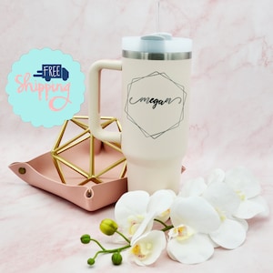 Personalized 40oz Tumbler with Handle & Straw, Custom Engraved TikTok Cup, Bridal Party Tumbler, 40 oz Travel Mug, Not Stanley Quencher