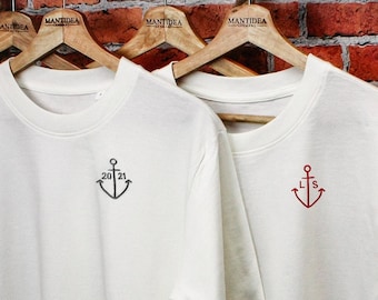 Embroidered T-shirts Oversize Anchor Set Personalized | homeport | Partner Shirts | Date or first letter | birthday present