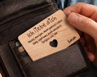 Personalized maple business cards with heart cutout - a small gift for your partner