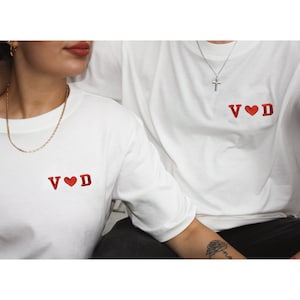 Embroidered partner T-shirts with initial and heart | Unisex oversized | personalized | Cute gift idea | wedding gift