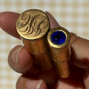 Vintage Catalytic Alcohol Lighter / Platinum Self Starting / Blue Jewel / Initials JJC ? / Engraved / Gold Tone Rare / Collectors / 1920 20s