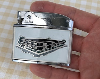Working Vintage Lighter / Mid Century Flat Ad Engineering Maryland / Automatic Pocket Petrol / 1950s 50s  / Retro / Enamel Building / Wick