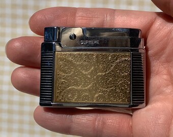 Working Vintage Lighter / Gold Filigree / Supreme Cigarette Lighter / Mid Century / 1950s 50s / Womens Mens Gift Pocket Petrol / Wick Flint