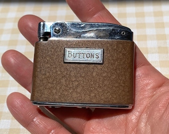 Working Vintage Lighter / Buttons / Slim Ronson Adonis / Refillable Reusable / Ladies Mens Art Deco 1950s 50s Brown Silver / Wick Flint Gift