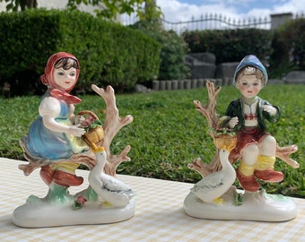 Vintage Pair of Woodland German Children Hummel Style / Ceramic Figures / Made in Japan
