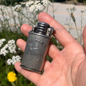 Working Vintage Lighter / Unique Camel Trench Style / Silver Tone / 1990s 90s / Wick Flint / Mens Ladies Gift / Candles Cigarette Incense