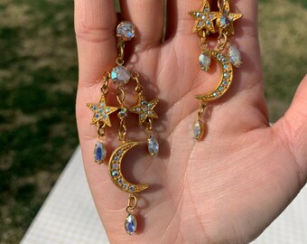 Vintage Estate New Designer Signed Kirks Folly Design Rhinestone Star Earrings Stud Post Statement Runway Fashion Jewelry Costume Jewelry