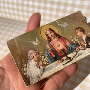 Religiöse Mini Postkarte / Nachricht / St. Michaelis Kirche / Italien Druck 1936 / Jesus / Katholik / Tauben / Kinder / Ephemera / 1930s