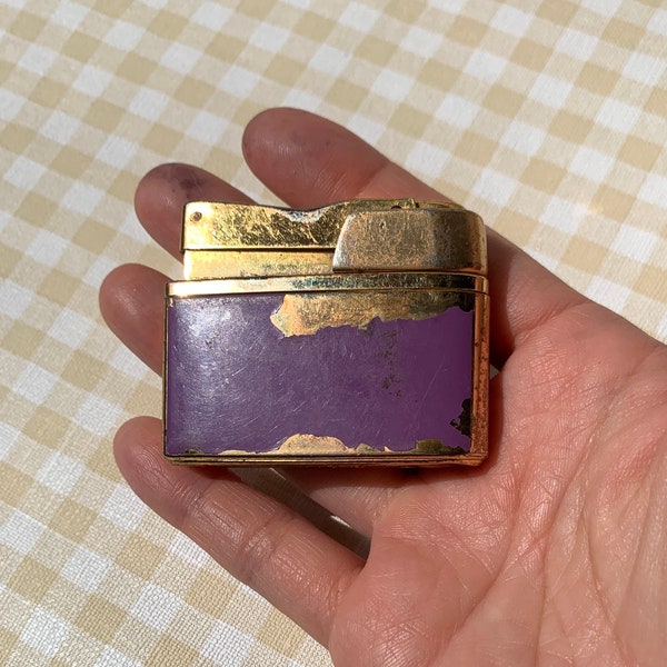 Non Working Butane Lighter / Gold Plated Rogers / USA Japan / Purple / Enamel / Mid Century / For Repair / Parts / Collecting / 1950s 50s