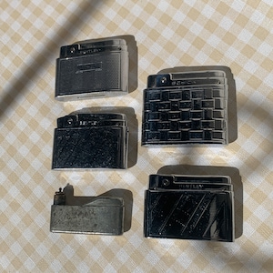 3 Non Functional Butane Lighters / 1 Semi Functional Converted Petrol / Bently / Schick / 1950s 60s / Silver Tone / Mid Century / Art Deco