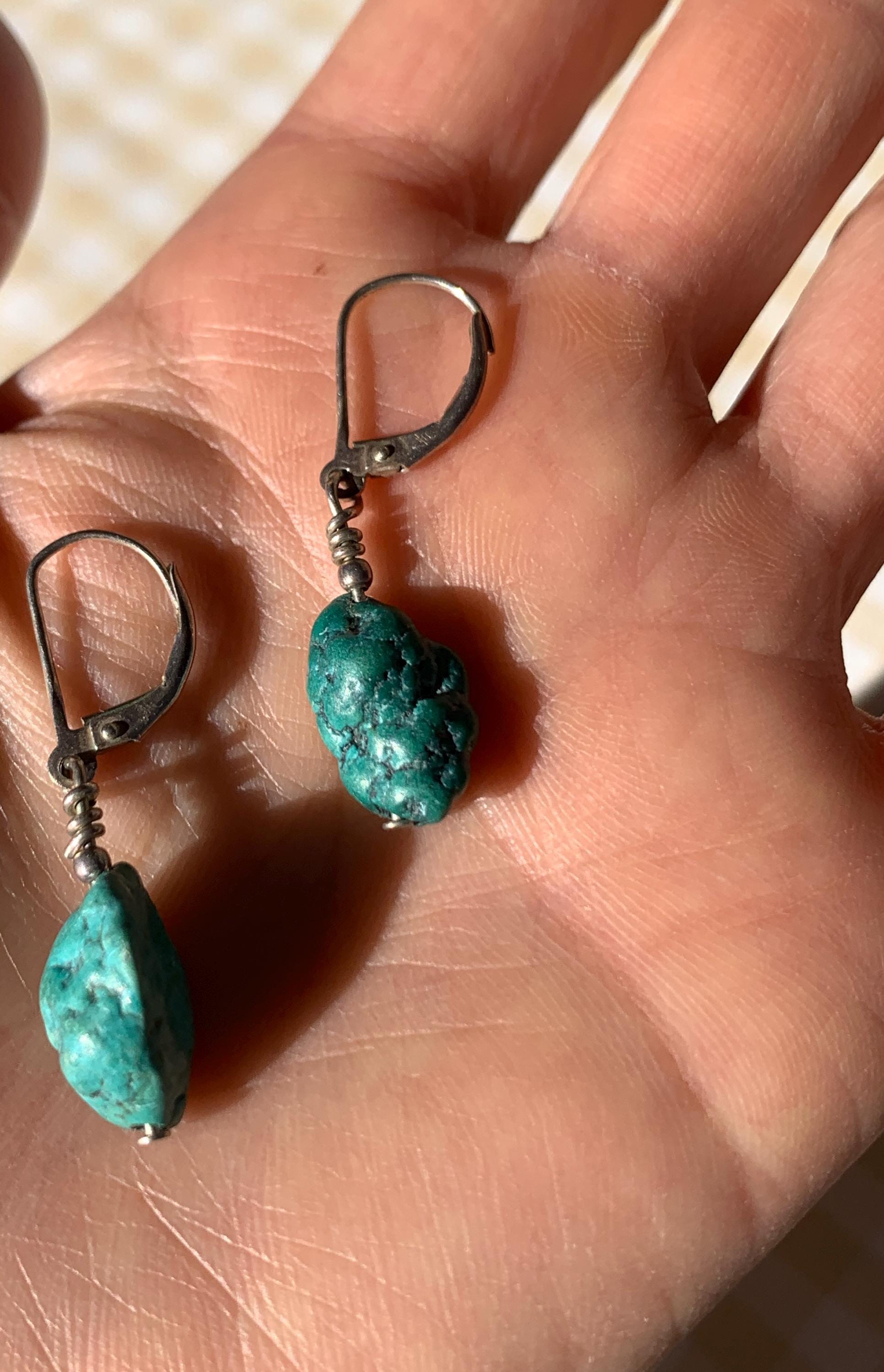 Boucles D'Oreilles Turquoise Vintage - Argent Sterling 925 - Années 90 - Grande Taille