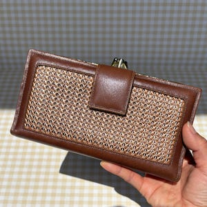Vintage Wallet / Billfold / Split Genuine Cowhide / 1950s 50s Mid Century Brown McM / Woven / Classic Retro / Cute / Cottagecore