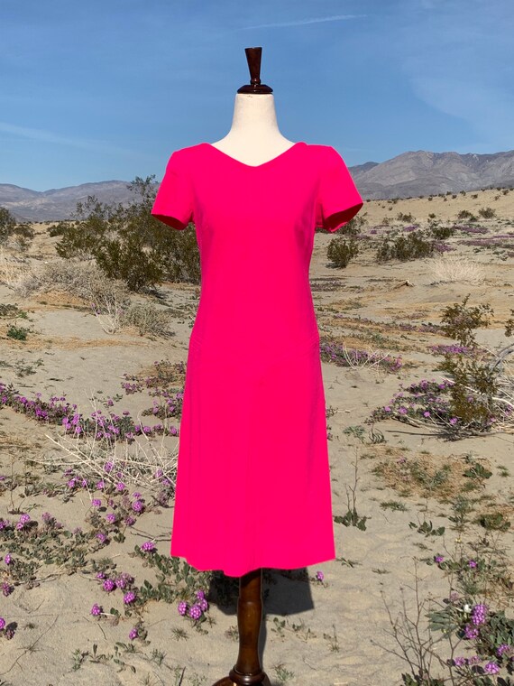 Hot Pink 100% Virgin Wool Midi Dress / Act III Vi… - image 2