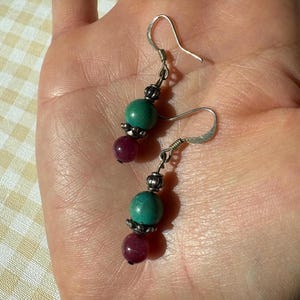 Vintage Sterling Silver Dangly Drop Earrings / Amethyst + Turquoise / Southwestern / Boho / Dersert / Ladies Gift / Natural Stone / Dainty