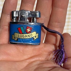 Working Vintage Lighter / Lugano Switzerland / Blue Faux Marble / Flag / Mini / Petite / Baby / 1960s 60s / Automatic / Keychain / Gift