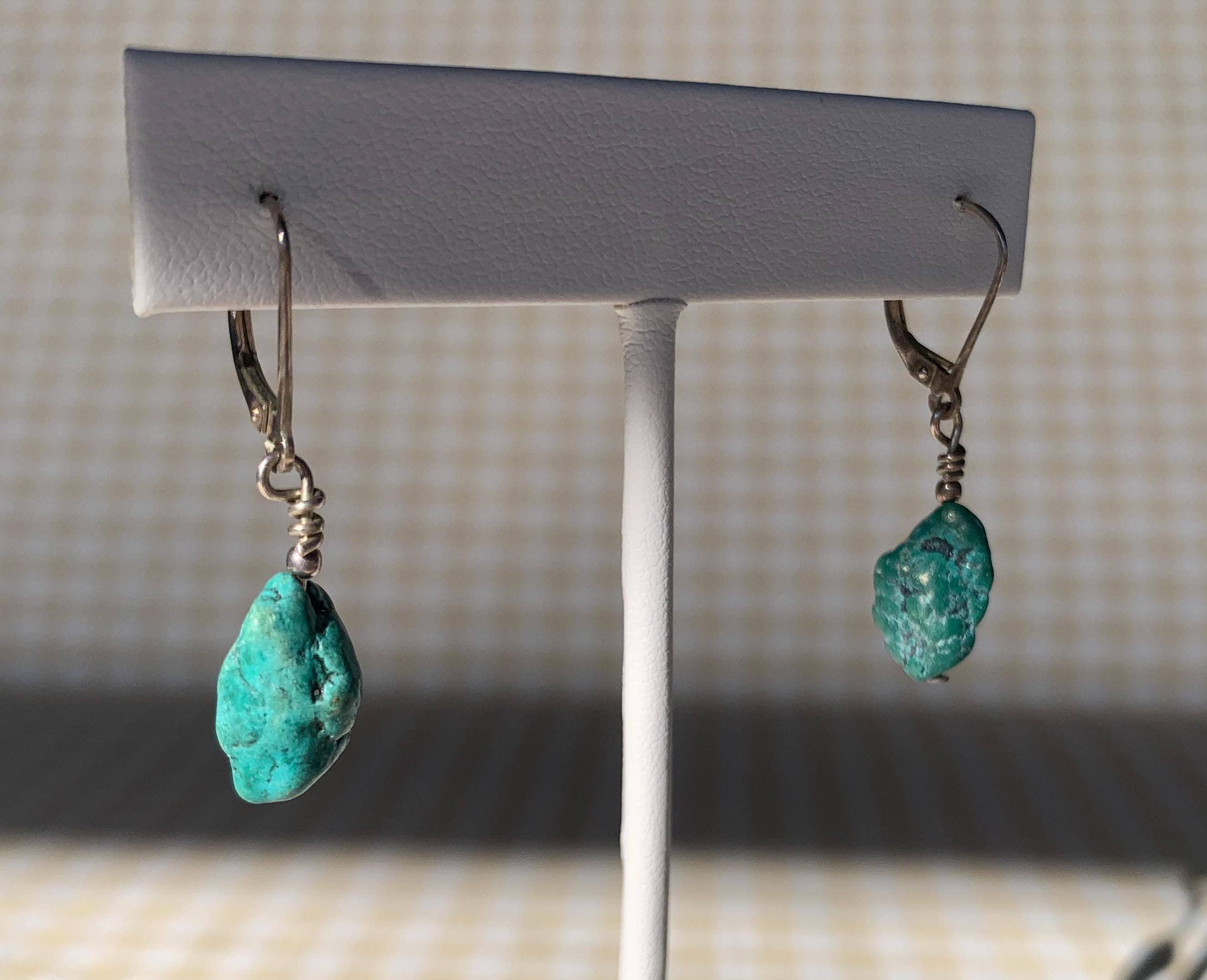 Boucles D'oreilles Vintage Turquoise Argent Sterling 925 - Années 90 - Fait Main