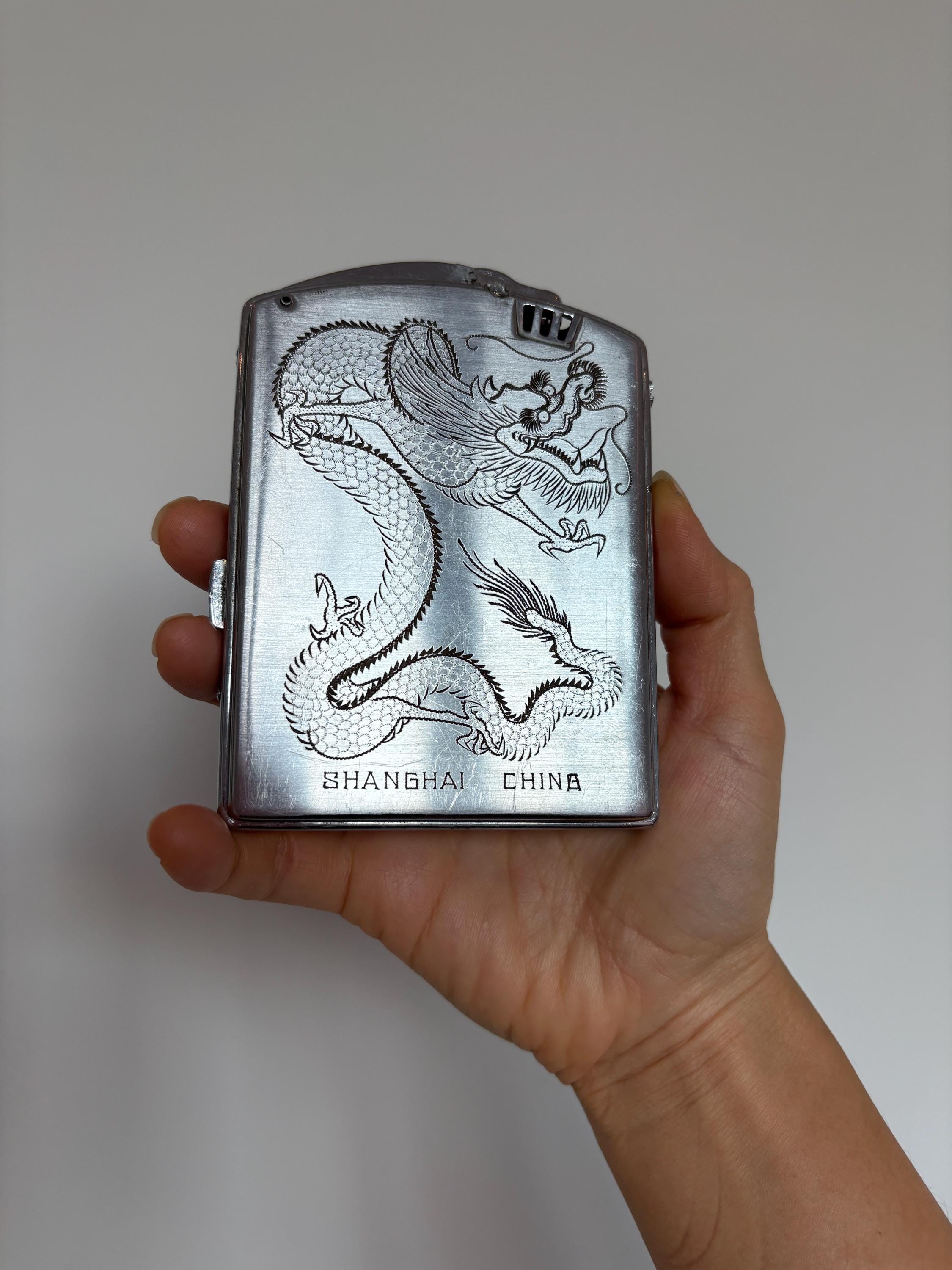 Working Vintage Lighter / Dragon / Shanghai / Cigarette Case / Silver Tone / China / Art Deco / 1940s 40s / Michelin Mei Foong Brand
