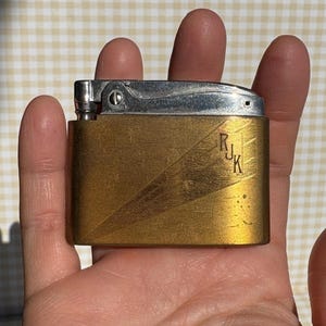 Working Vintage Lighter / RJK Initials / 1950s 50s Retro / Wick Flint / Elgin USA Made / Ladies Mens / Brass / Art Deco / Cigarette / Candle