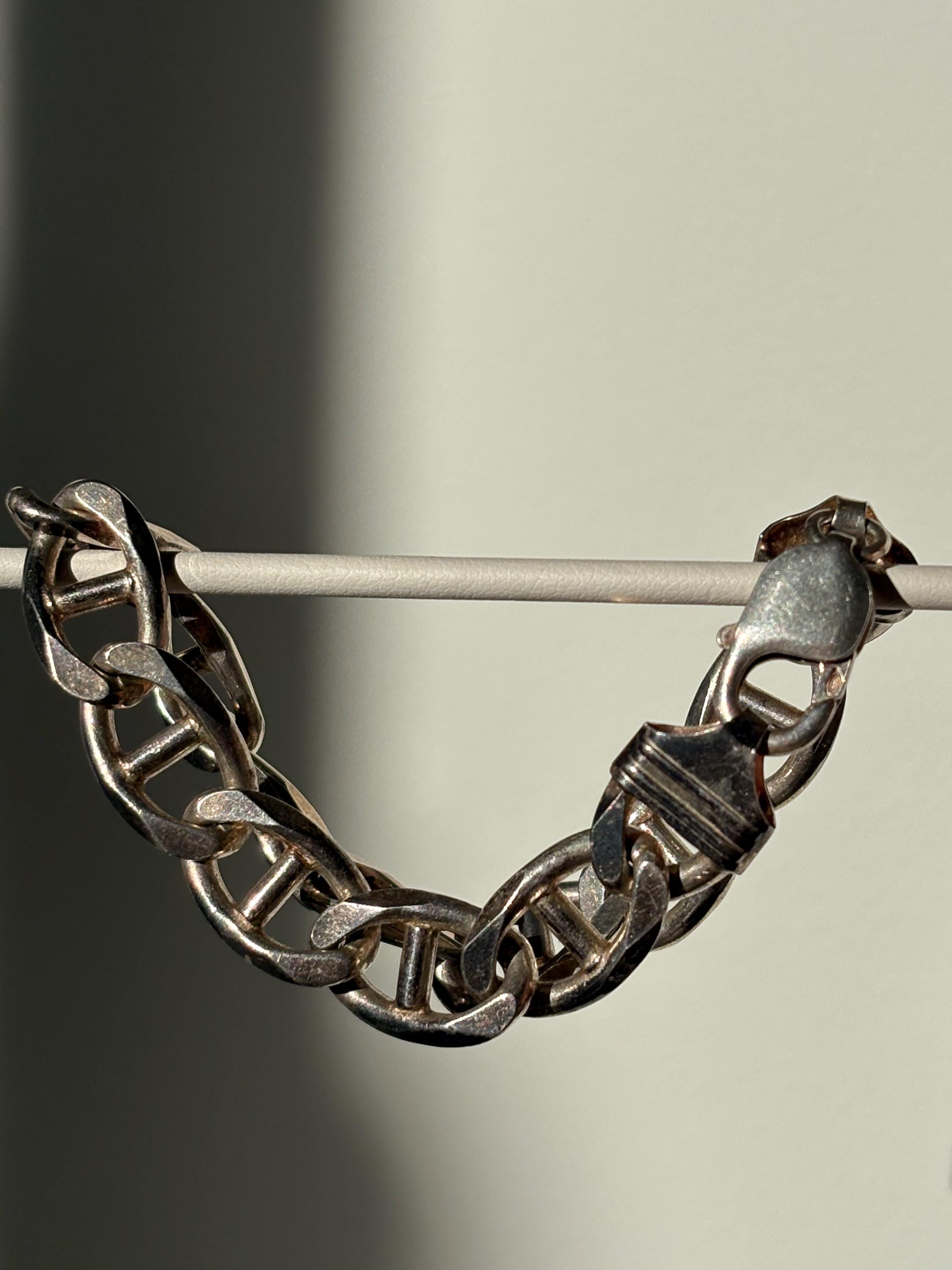 Vintage Italian Sterling Silver Heavy Chain Link Bracelet 925