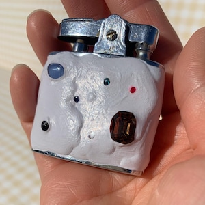 Working Vintage Lighter / Refurbished / Hand Decorated / Hand Made / Jeweled / Funky / Colorful / Automatic Pocket Petrol / Art Deco Shape