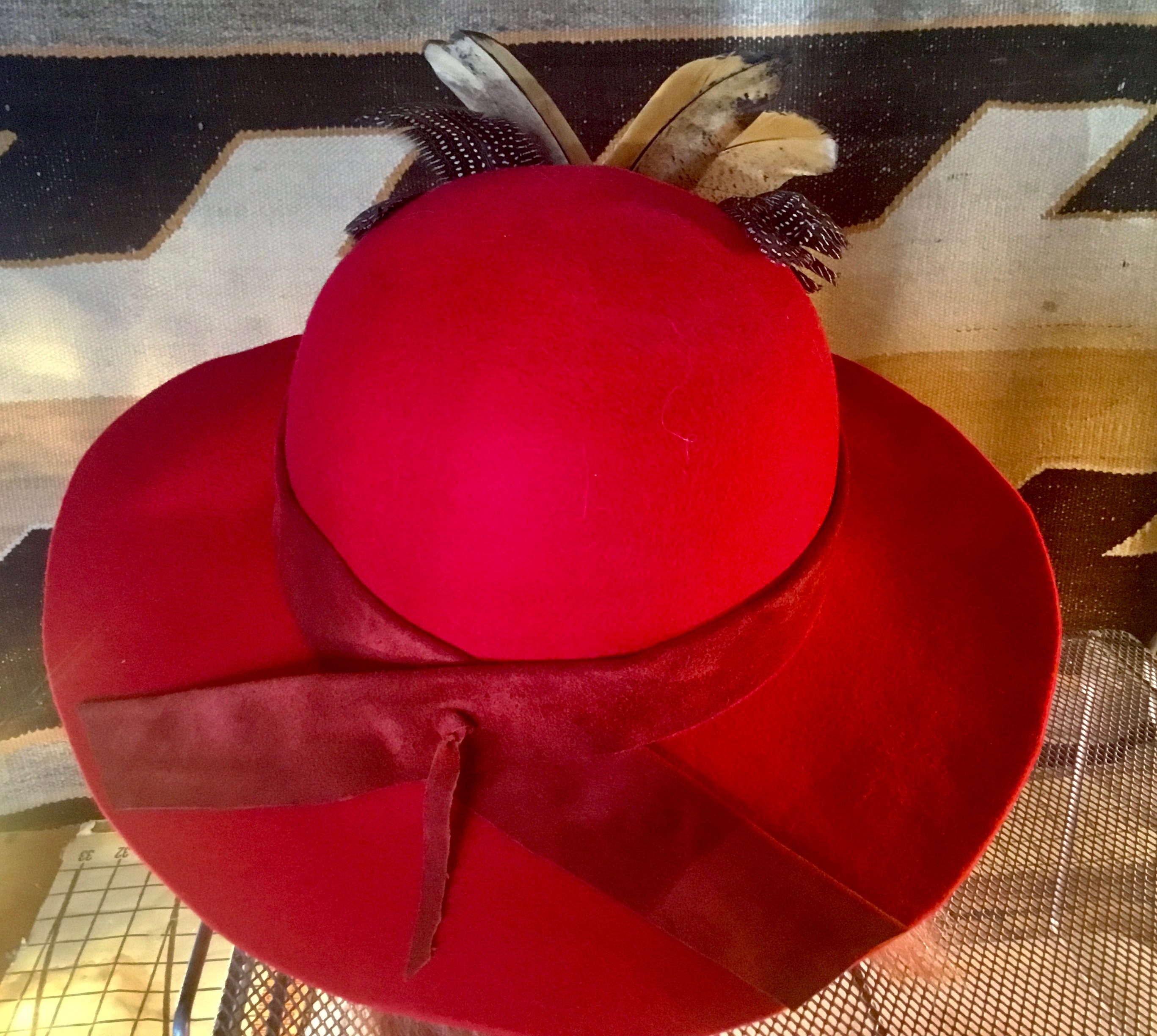 Red Wool Felt Cowgirl Hat: Suede Band, Feather Accent - Etsy display picture 1