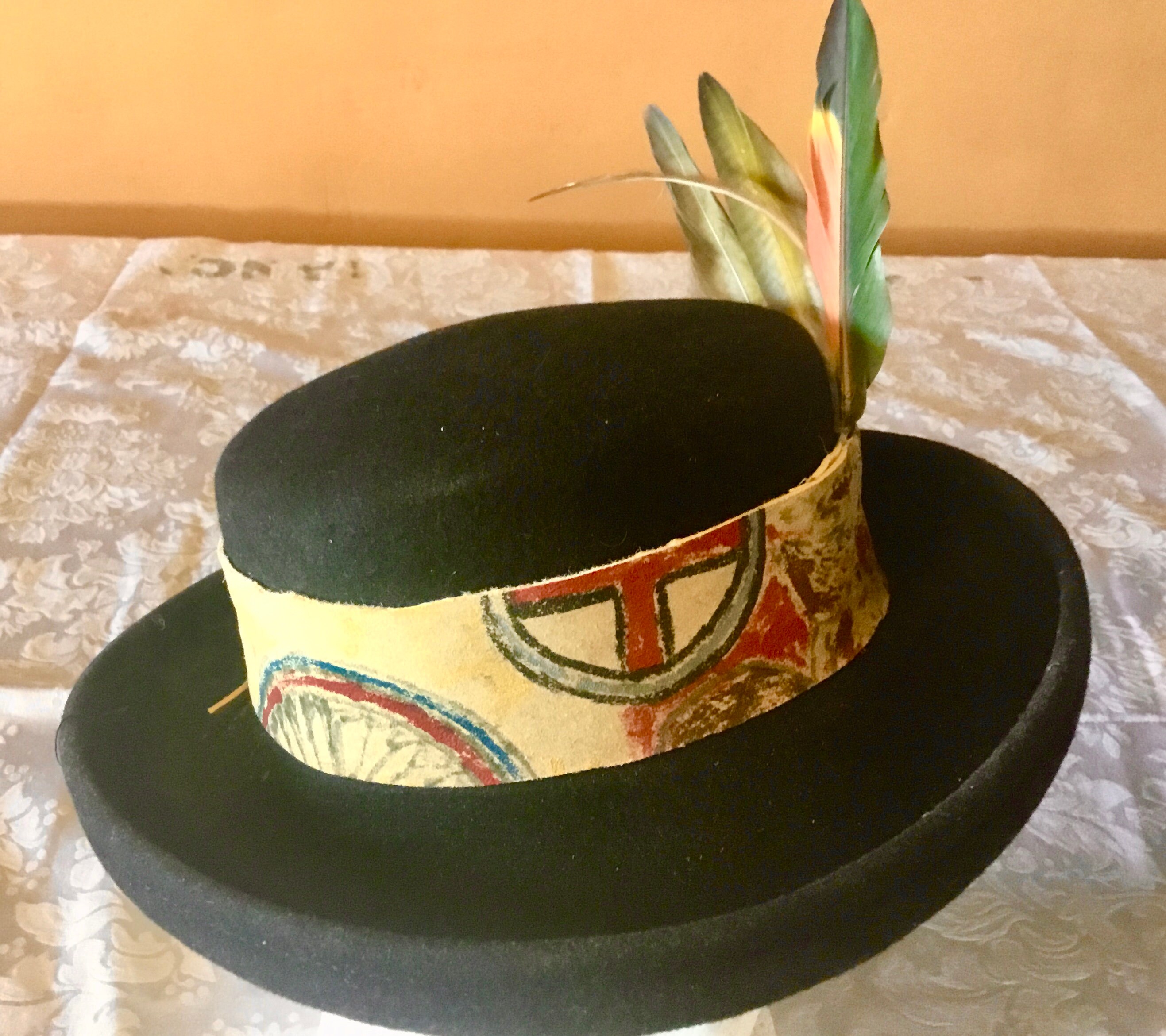 Vintage Cappelli Bowler Felt Hat with Feathers Mens Bowler Hat 100% Wool Black Womens Derby Hats with  main image 4