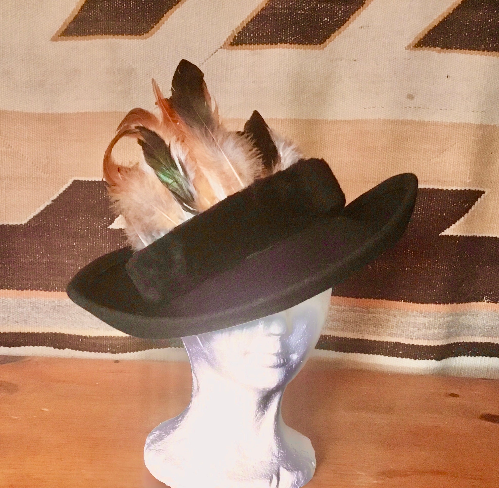 Vintage Mr. D\' Wool Felt Bowler Hat-Feathers/Gold Medallion/Trim-Ladies OS-White Premium Wool Off-White Derby Bowler Hat main image 3