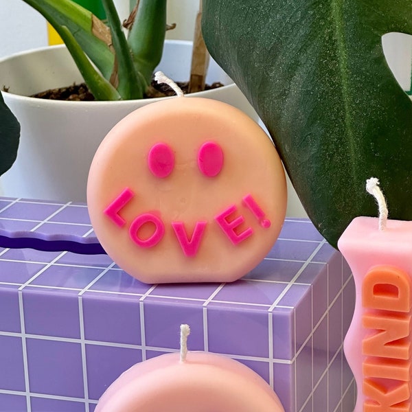 Smiley Face With Love Candle| Funky Candle| Letter Candle|Wavy Candle| Melt Me | Decorative Candle| Soy Candle| Beeswax Candle | Cute Candle